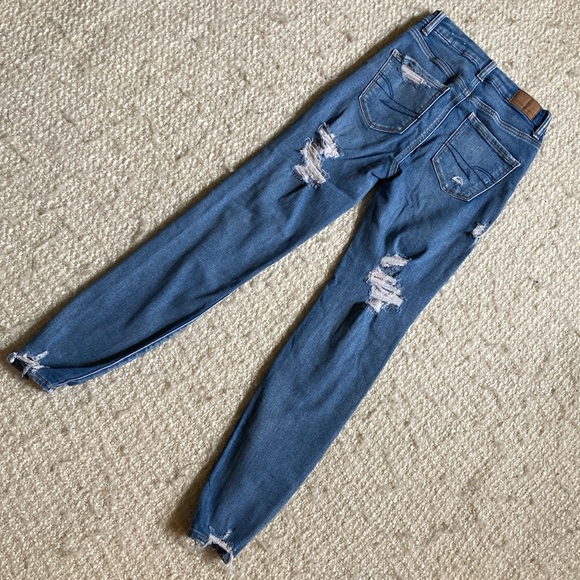 🦅 AMERICAN EAGLE SIZE 000 NEXT LEVEL STRETCH CURVY HI-RISE DISTRESSED JEGGINGS - Picture 6 of 15
